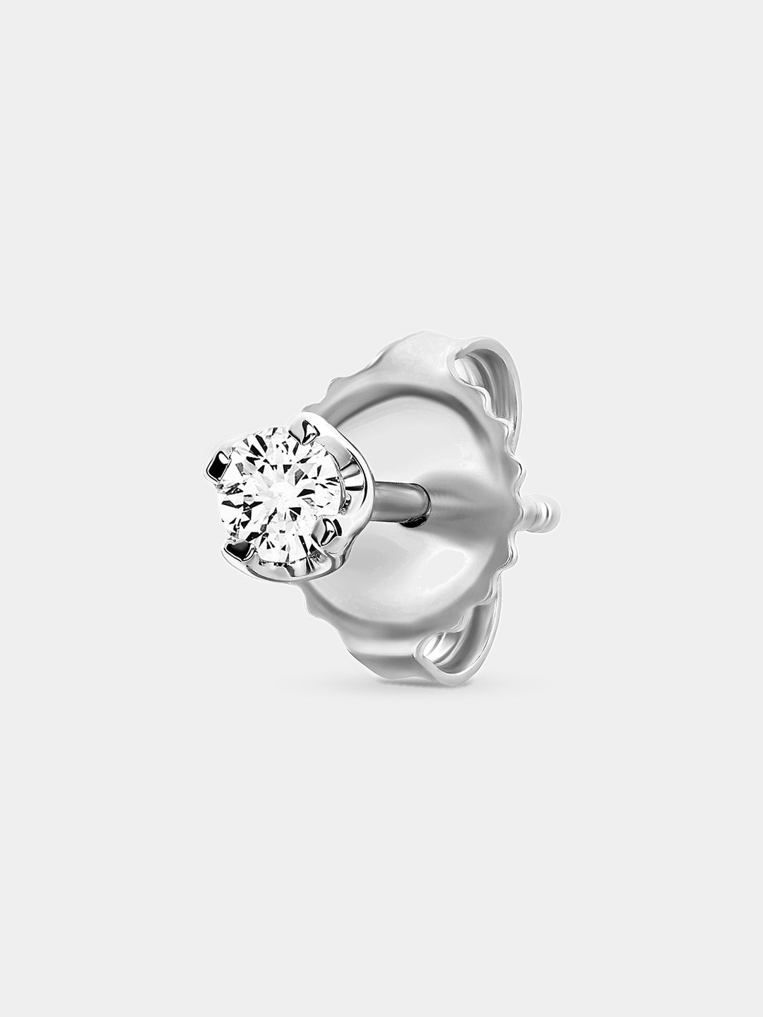 Morning Dew Diamond Stud Earrings by Keemti Jewels in white metal with butterfly back, shown on white background.