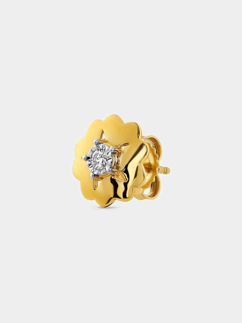 Starburst floral stud earrings, gold-tone setting with round clear center stone