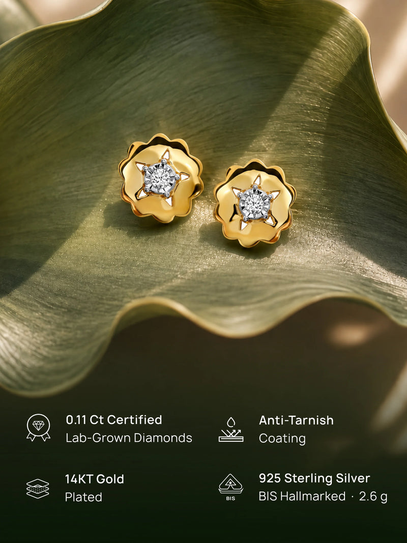 Starburst Floral Gold Stud Earrings