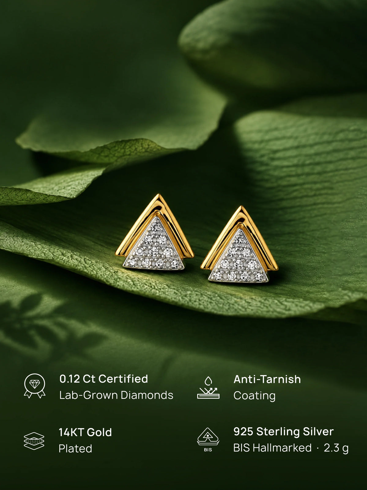 Dual-Tone Triangle Spark Stud Earrings