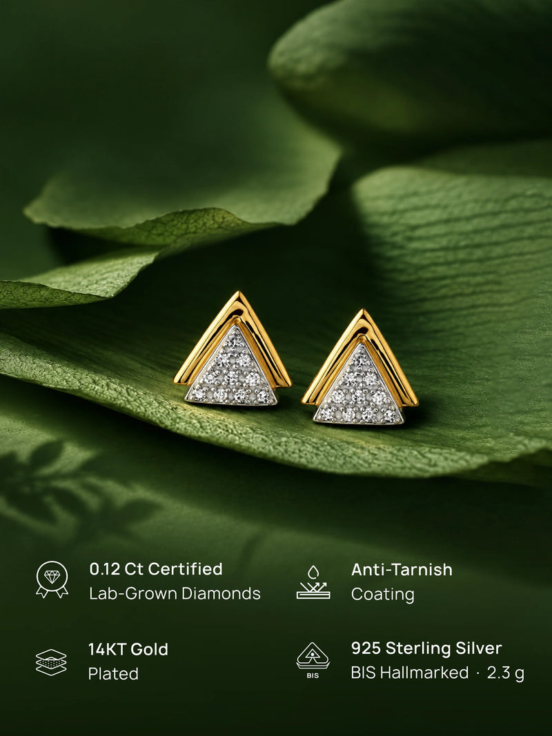 Dual-Tone Triangle Spark Stud Earrings