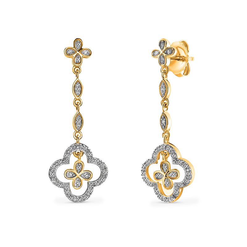 Silver 925 clover quatrefoil drop earrings with three oval stone dangles