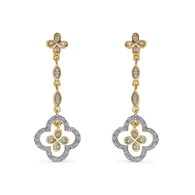 Ornate Grace Clover earrings by Keemti Jewels feature gold floral links and lab-grown diamond accents for elegance.