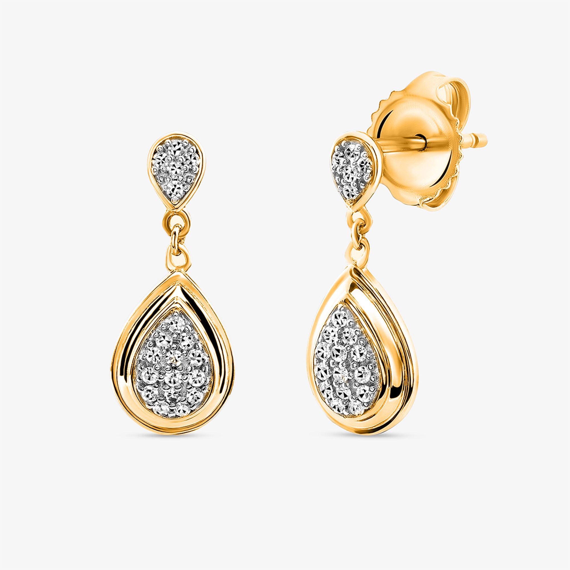 Keemti Jewels' Classic Teardrop Statement Earrings feature gold and diamond clusters with a round stud.