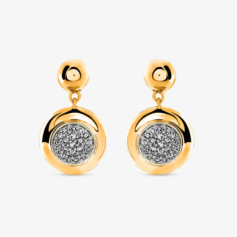 Diamond disc drop earrings in 925 silver, round pavé center disc