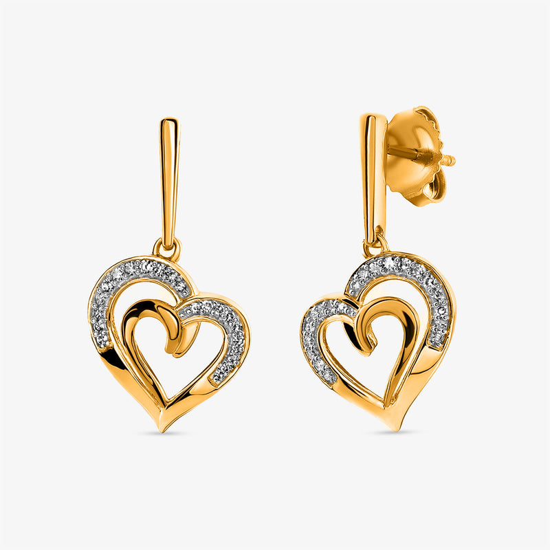 Heart drop earrings with linked love-heart design, silver-and-gold vermeil finish