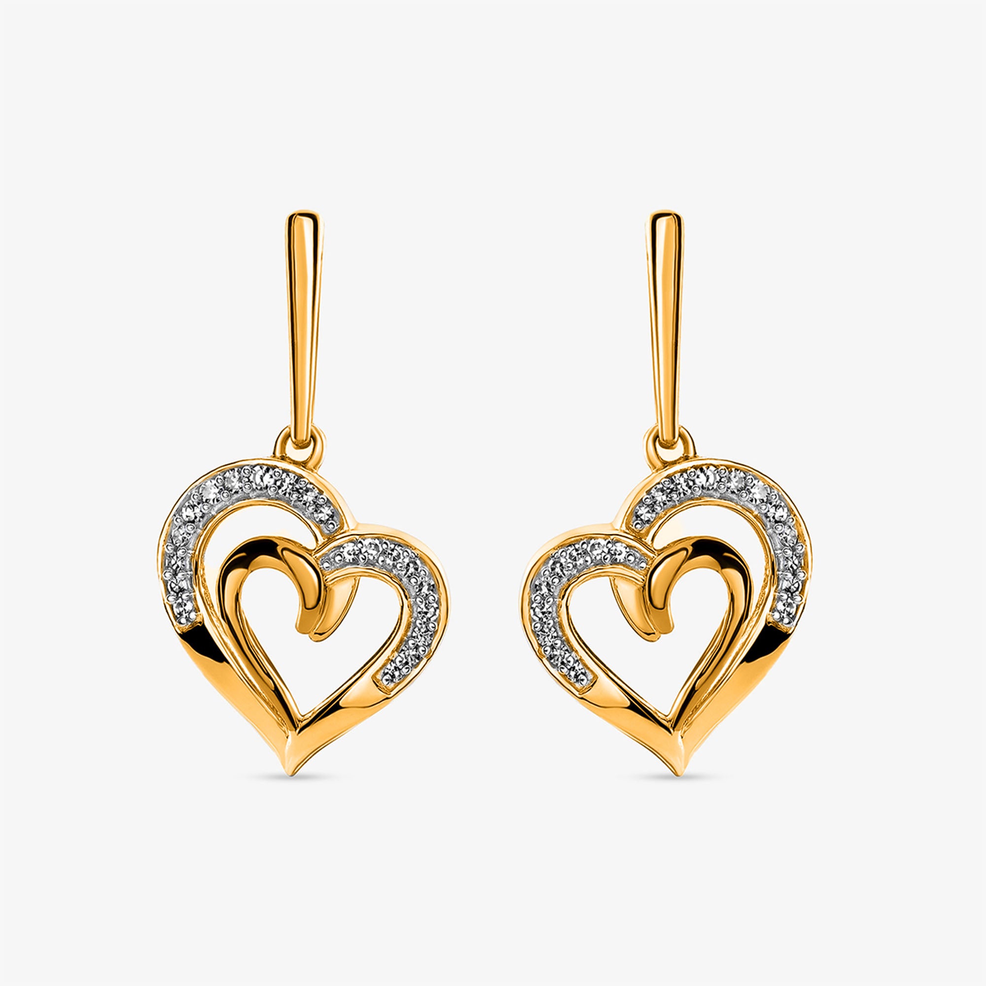 Keemti Jewels Linked In Love Heart Earrings with diamond accents, symbolizing love and unity on white background.