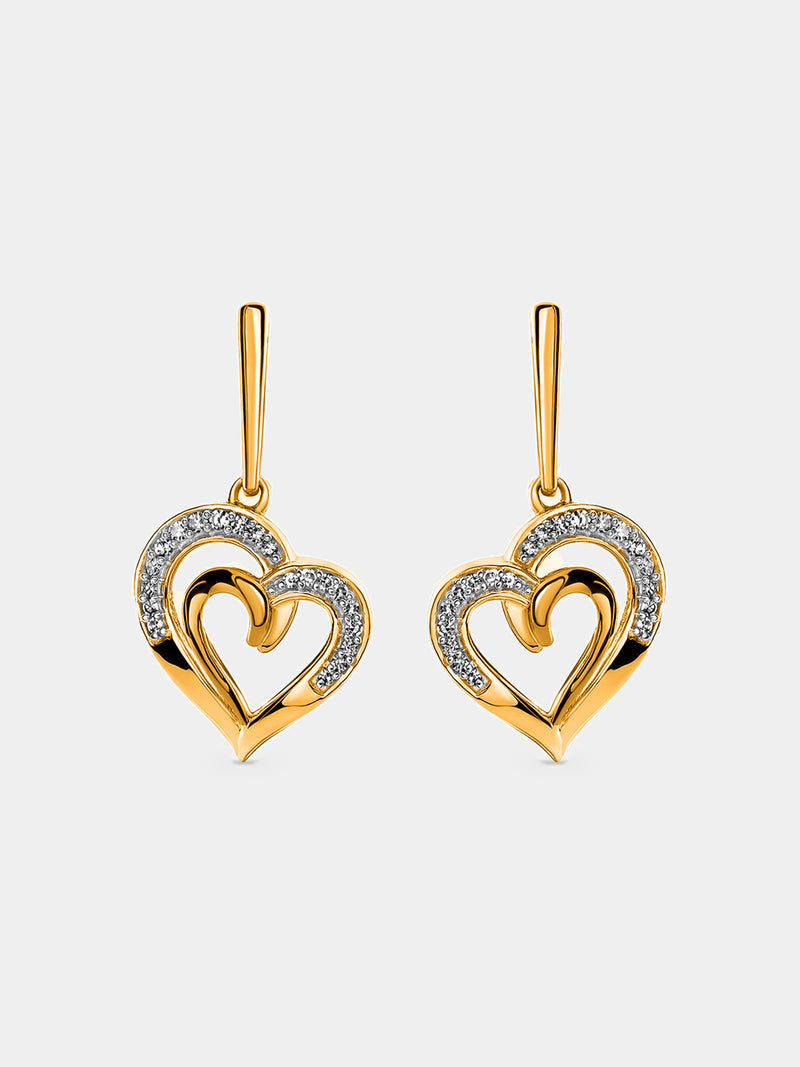 Keemti Jewels Linked In Love Heart Earrings with diamond accents, symbolizing love and unity on white background.