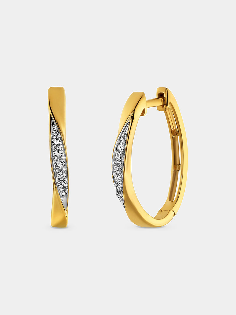 Crossover Curve hoop earrings, gelbgoldfarben mit diamantbesetztem Mittelstreifen