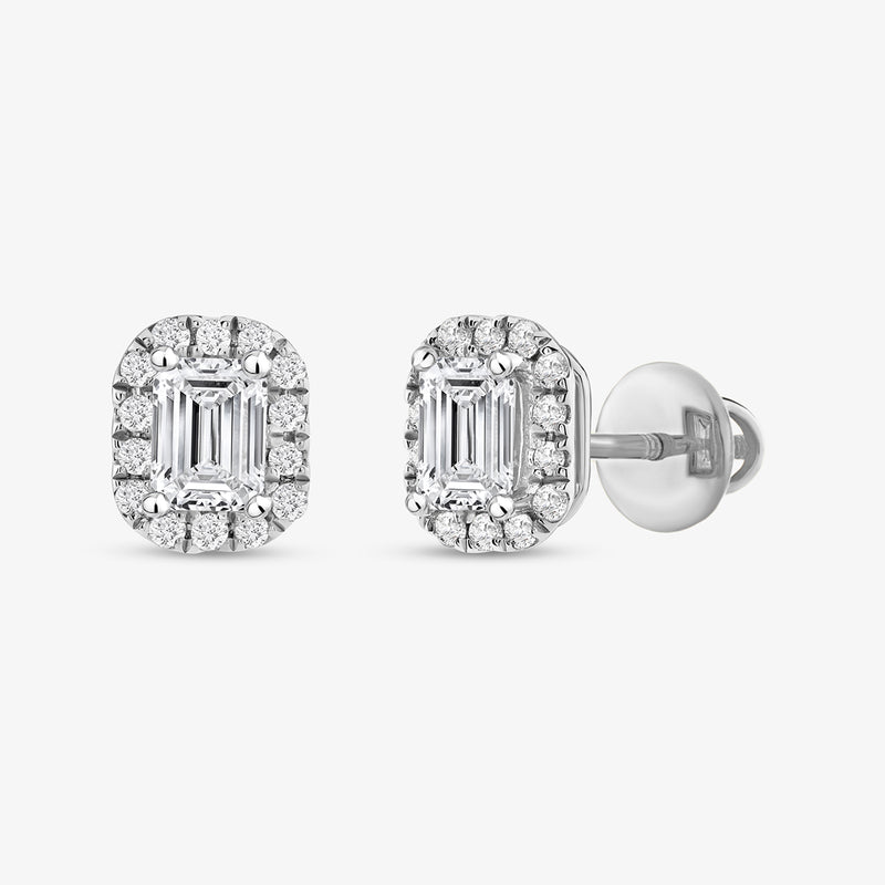 Emerald Frame Solitaire Stud Earrings
