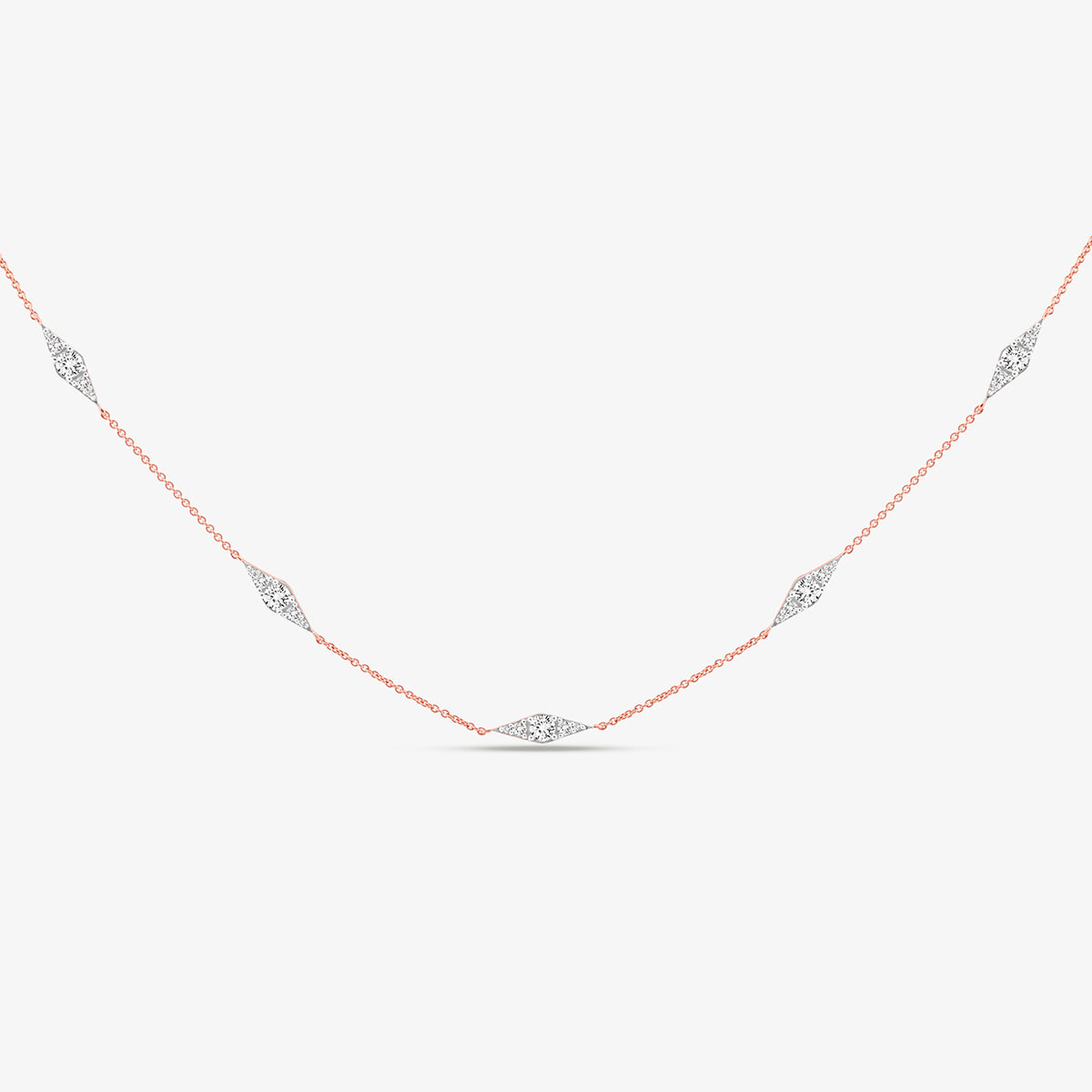 The TIMELESS Tennis Diamond NECKLET by Keemti Jewels features five marquise diamonds for a luxurious rose gold touch.