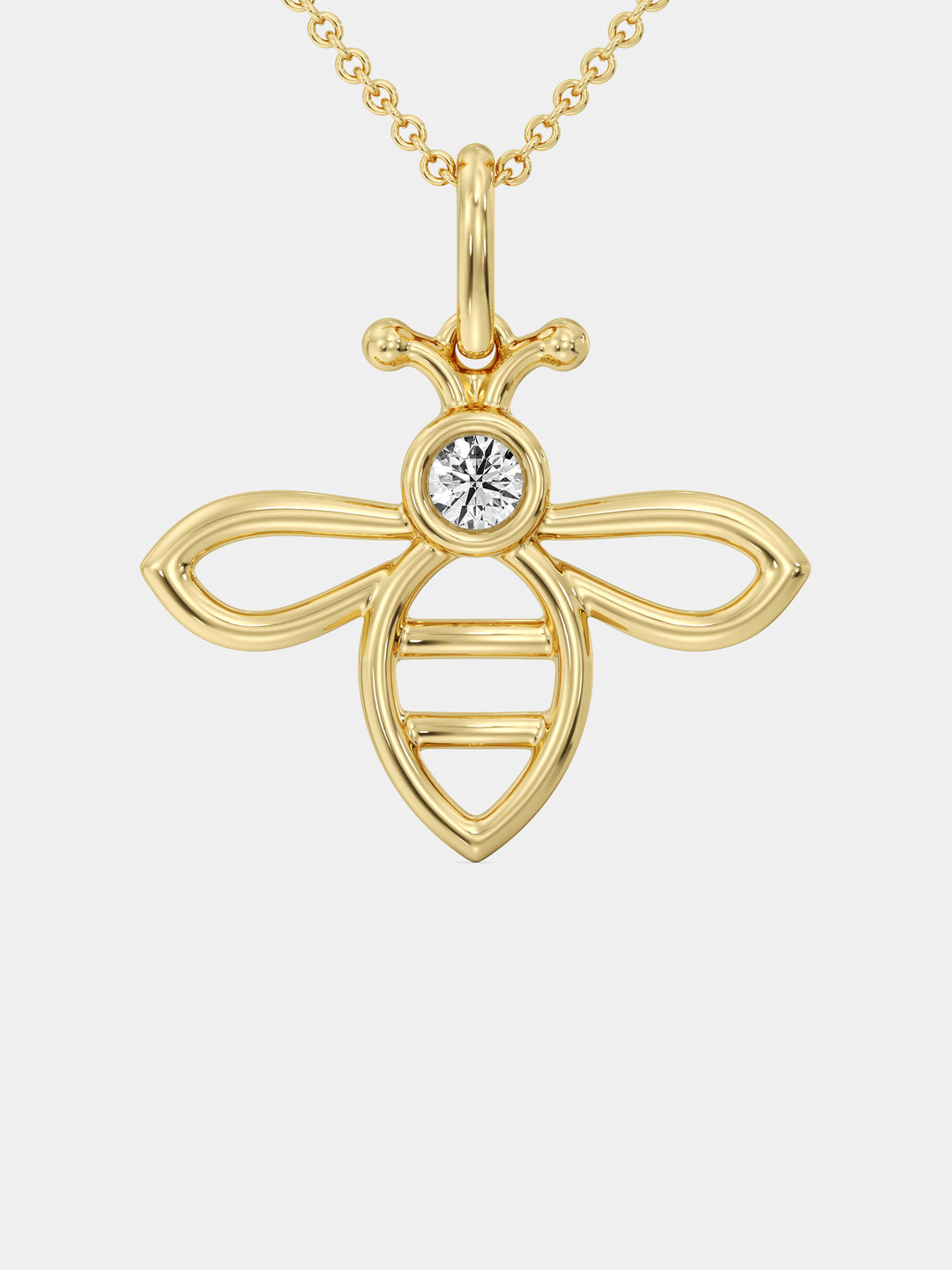 Goldfarbene Bienen-Halskette mit rundem Stein im Anhänger und feiner Gliederkette