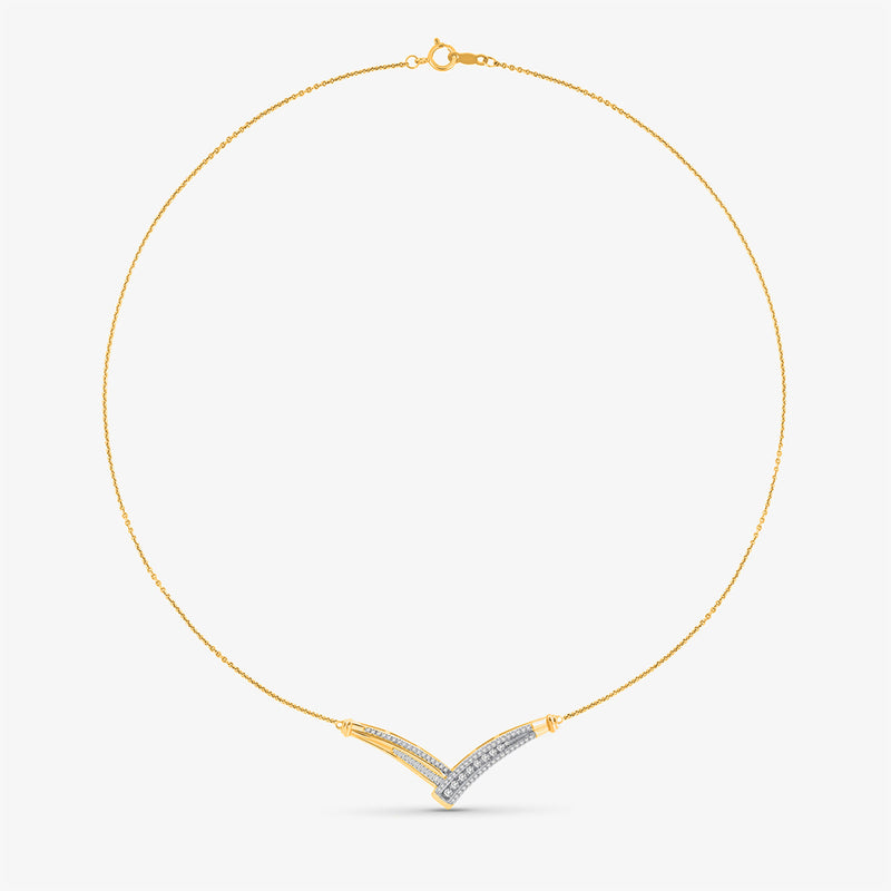 Keemti Jewels Multi-Stone Chevron Necklet with a V-shaped pendant on a thin chain, shown on a white background.