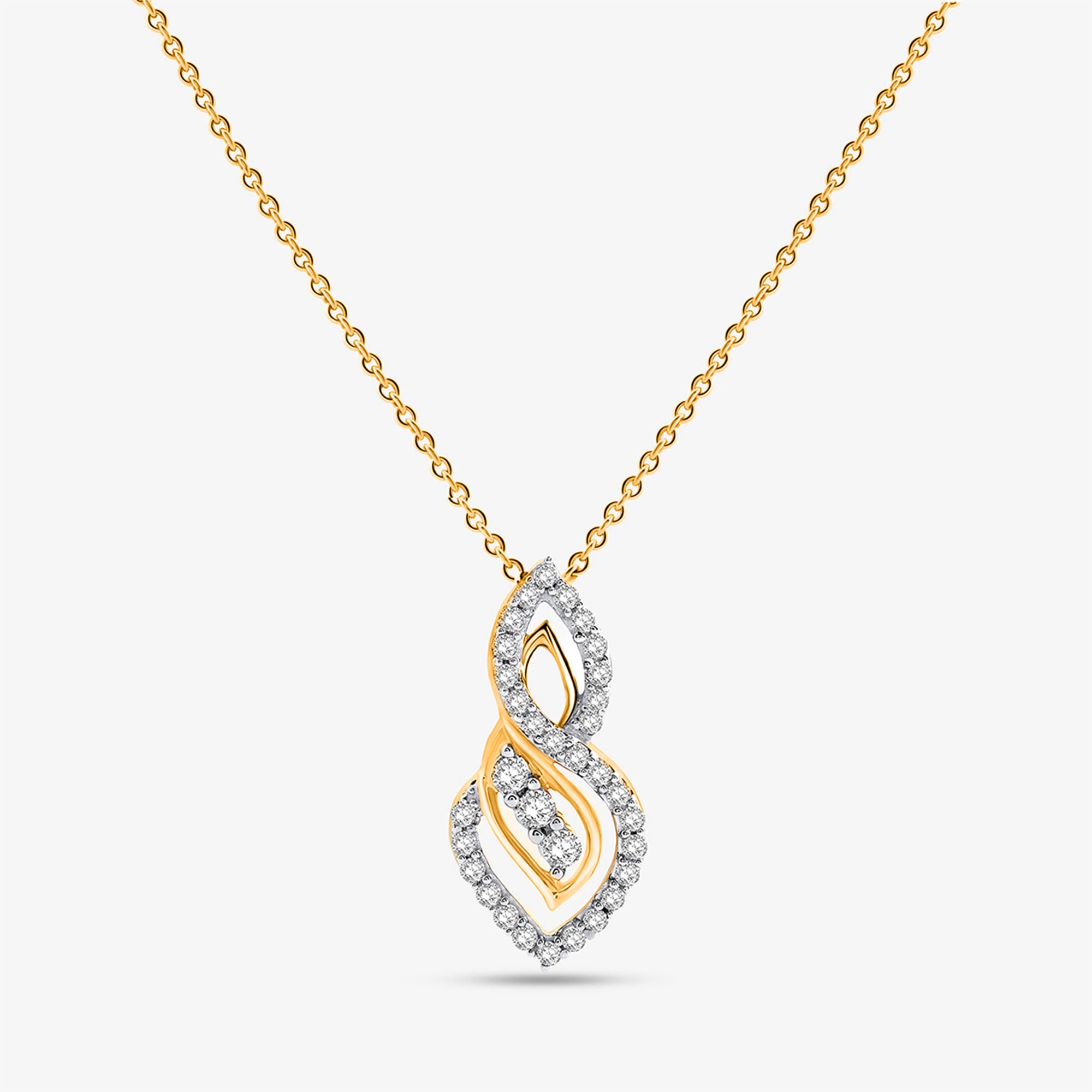 Two-tone dual-loop necklet with teardrop pendant, white pavé stones and gold outline