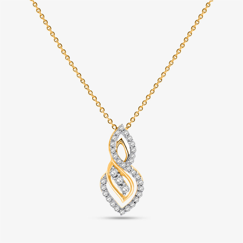 Two-tone dual-loop necklet with teardrop pendant, white pavé stones and gold outline