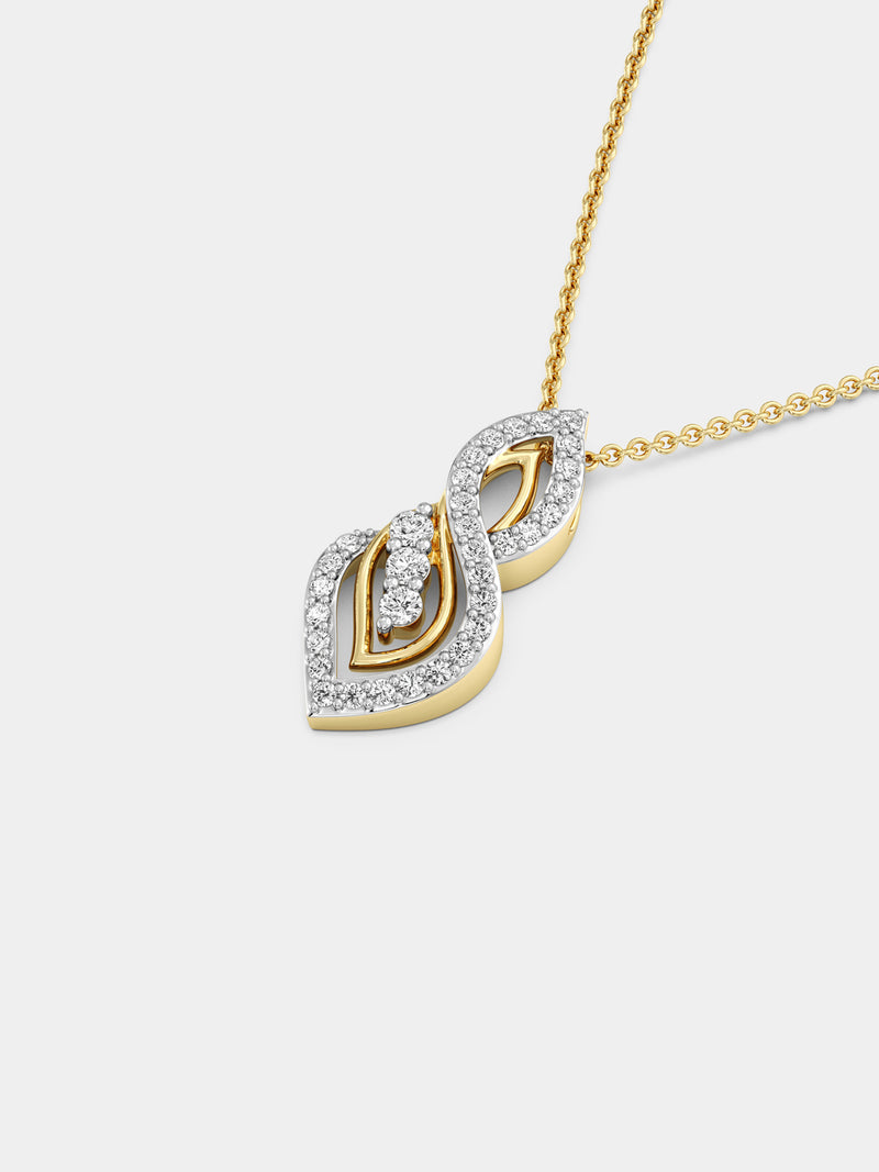 Close-up of a woman in a cream top wearing Keemti Jewels' Two-Tone Dual Loop Necklet on her neck.