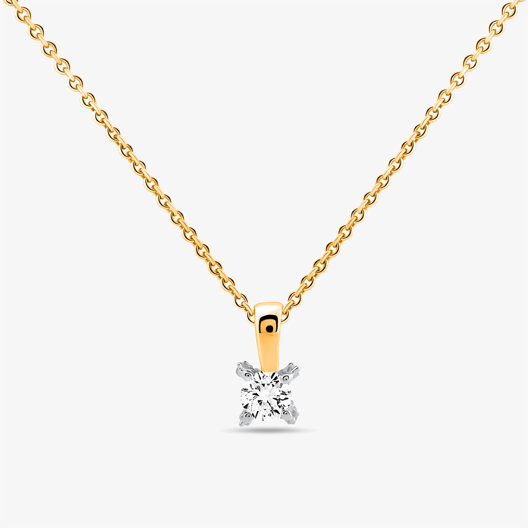 Round-cut solitaire necklace with silver-toned chain and prong-set stone