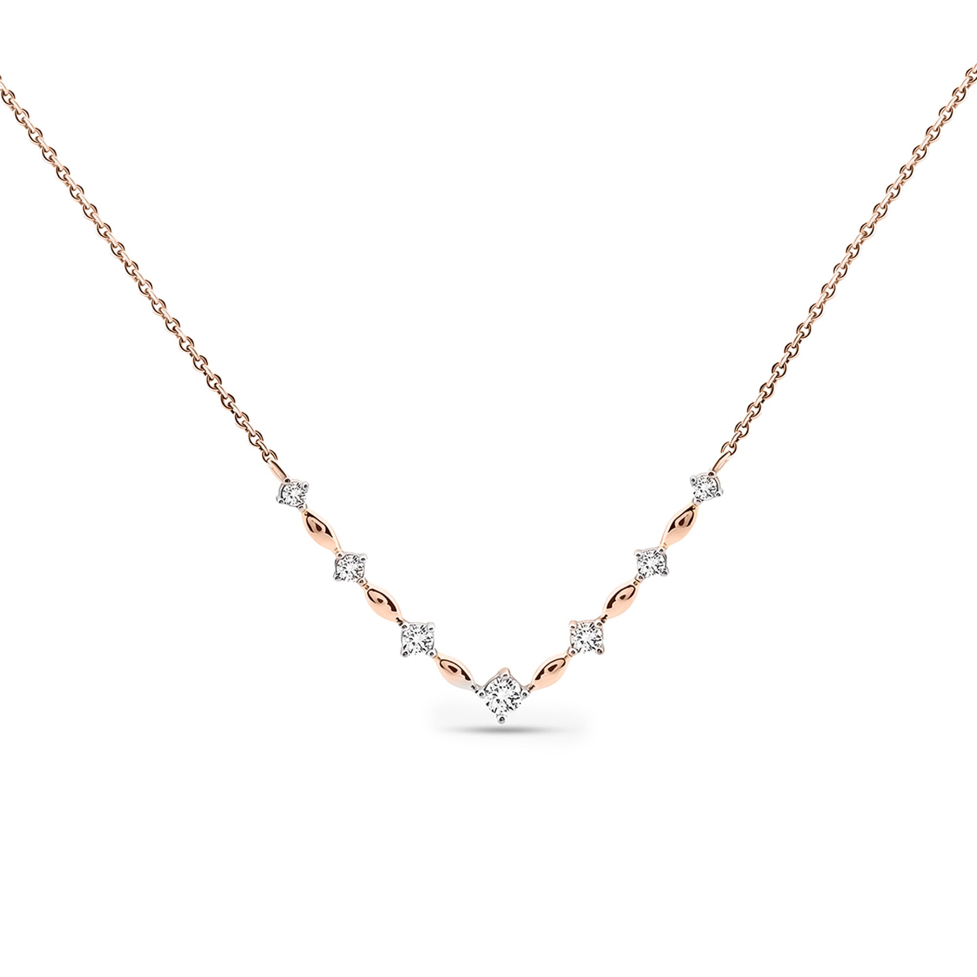 V-necklet in silver vermeil with marquise stones and diamond-like accents, 0.75 ct
