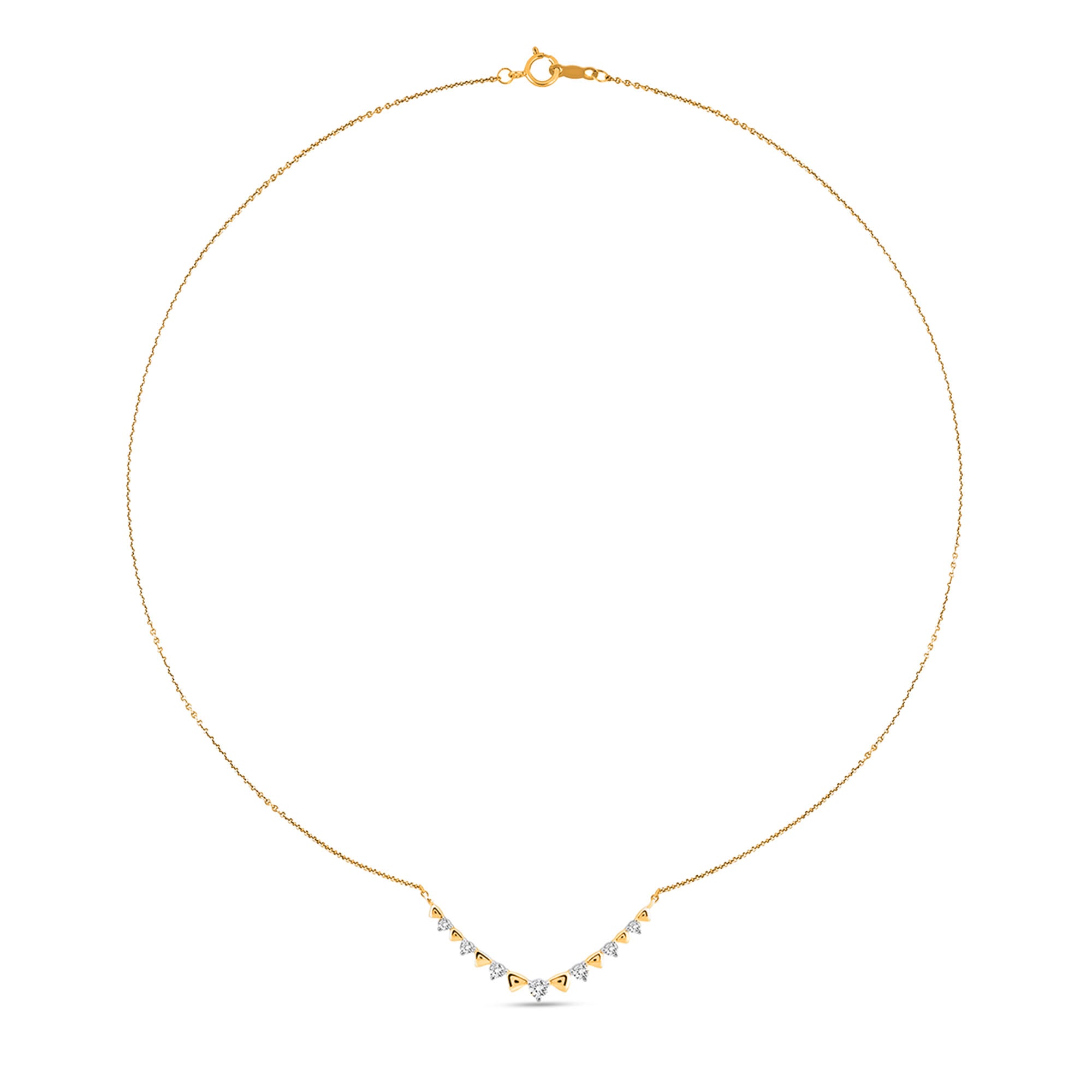 Keemti Jewels Graceline Curve Diamond Necklet: V-shaped, bezel prong set, on white background.