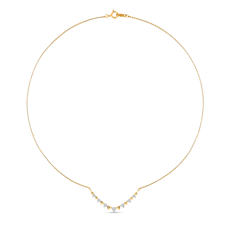Keemti Jewels Graceline Curve Diamond Necklet: V-shaped, bezel prong set, on white background.