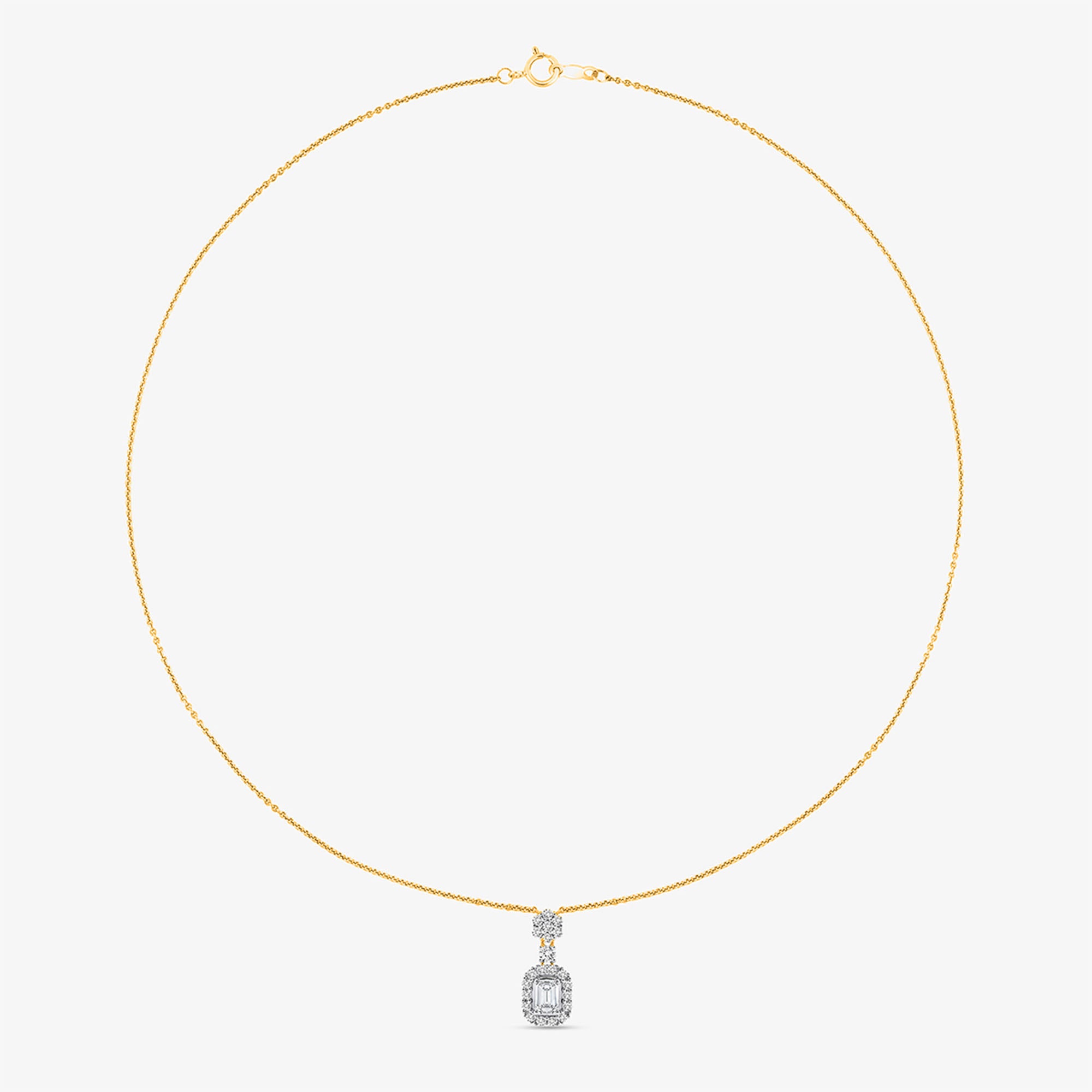 Keemti Jewels' Eternal Emerald Halo Necklet, featuring a delicate emerald pendant, shown on a plain white background.