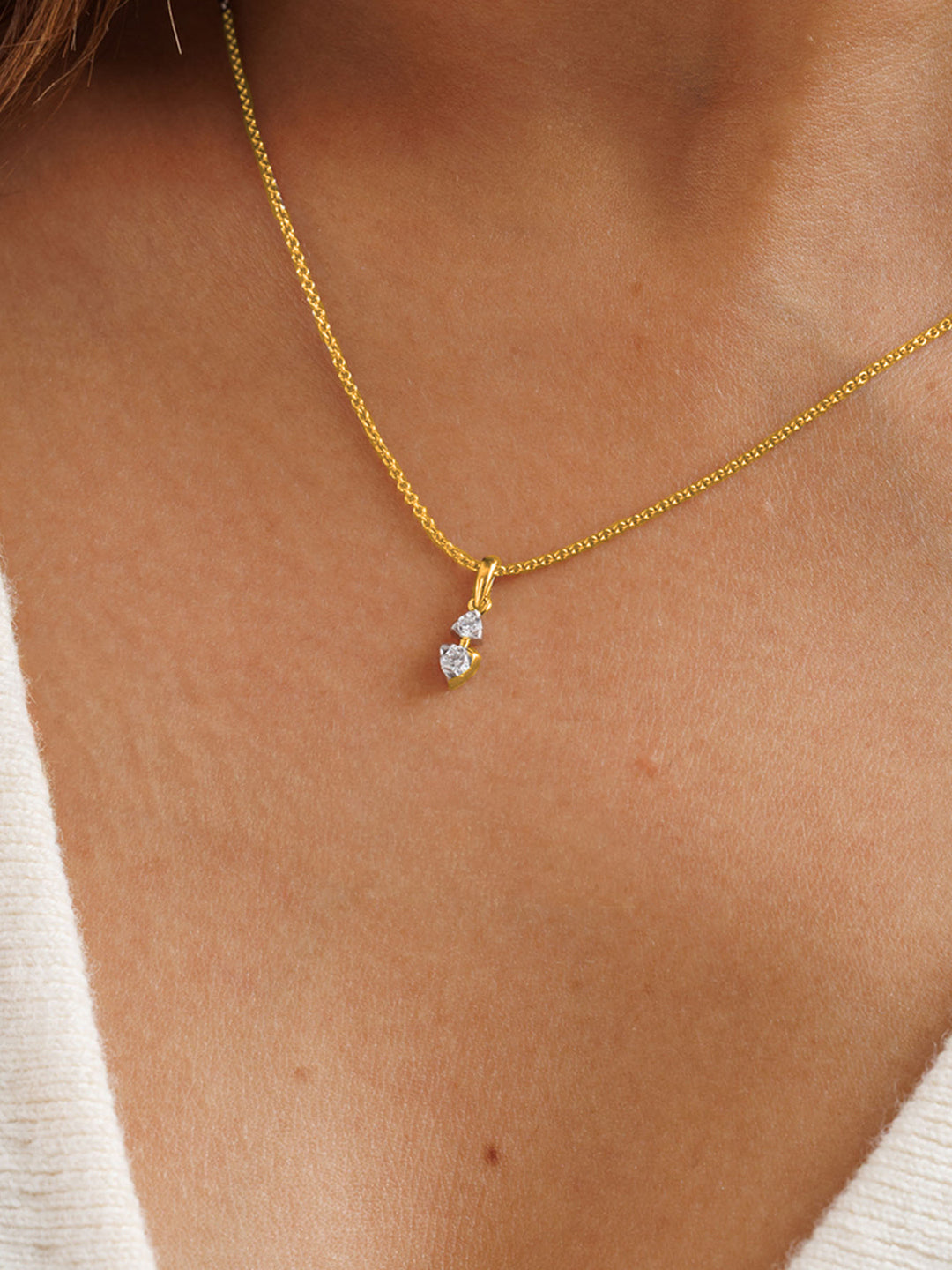 Two-Stone Triangle Cascade Chain Necklet