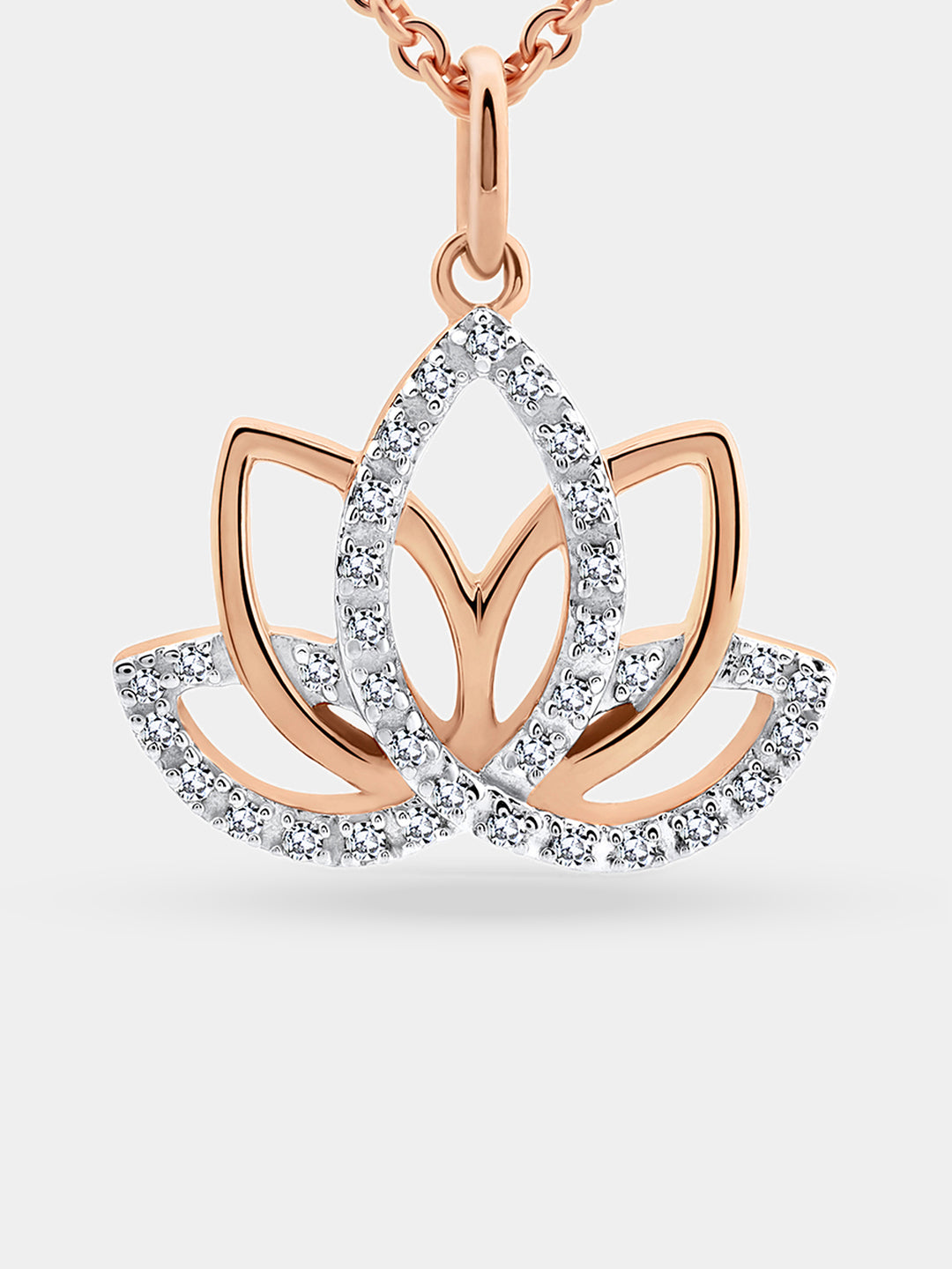 Rose-gold lotus necklet with openwork petals and pavé crystal accents