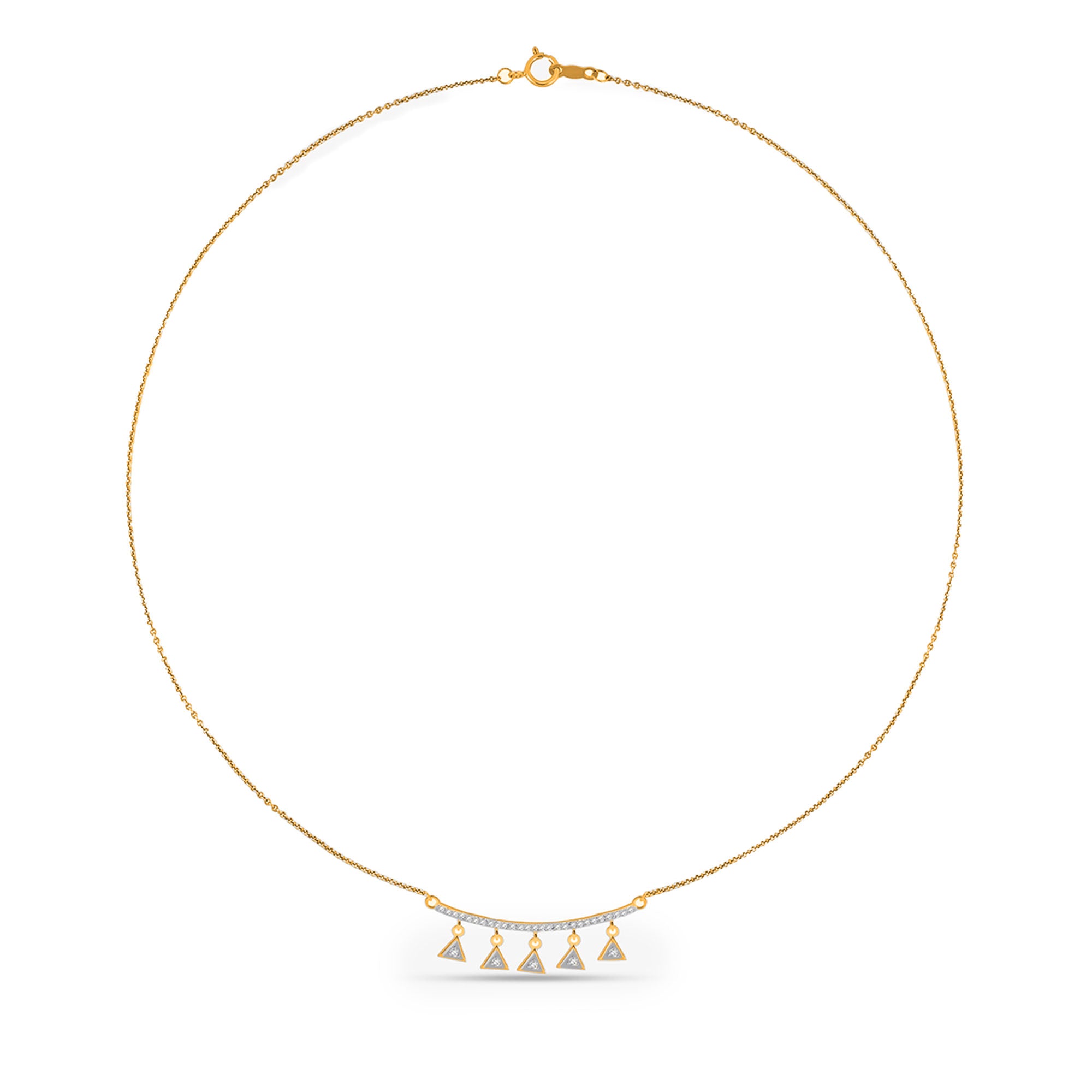 Keemti Jewels Triangle Charm Drop Necklet: Five triangles on a delicate chain, perfect for geometric jewelry lovers.