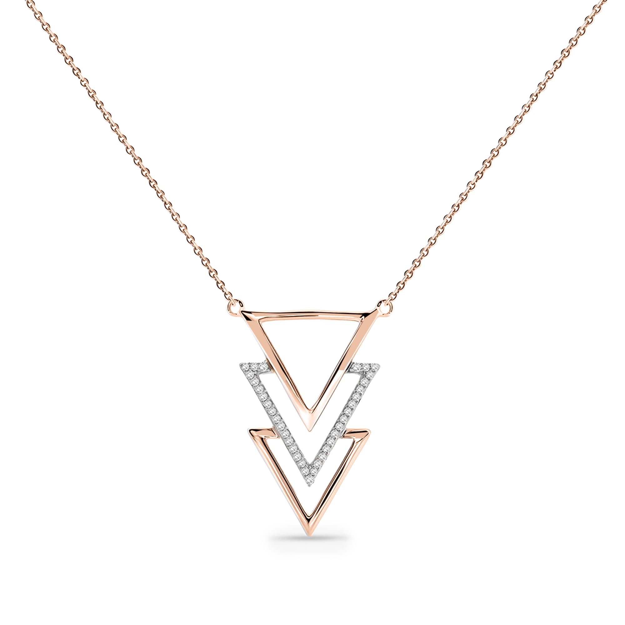 TRIPLE Triangle Drop Halskette, Silber 925, dreifaches Dreieck mit Glitzersteinen