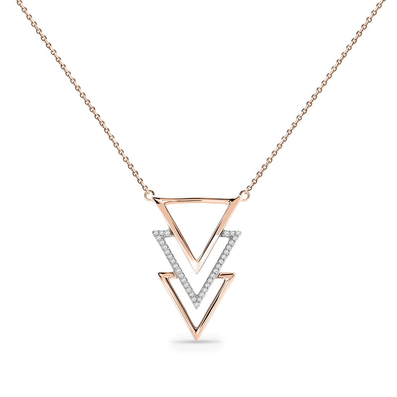TRIPLE Triangle Drop Halskette, Silber 925, dreifaches Dreieck mit Glitzersteinen