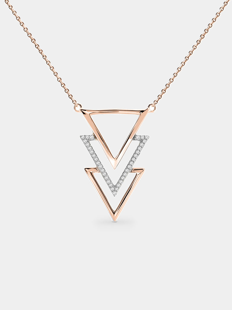 TRIPLE Triangle Drop Halskette, Silber 925, dreifaches Dreieck mit Glitzersteinen