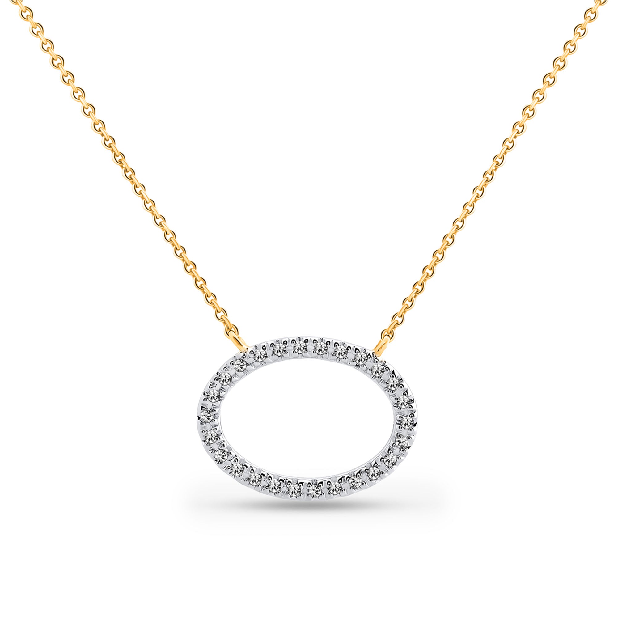 Oval halo pendant necklace, silver 925 with sparkling round stones on oval ring