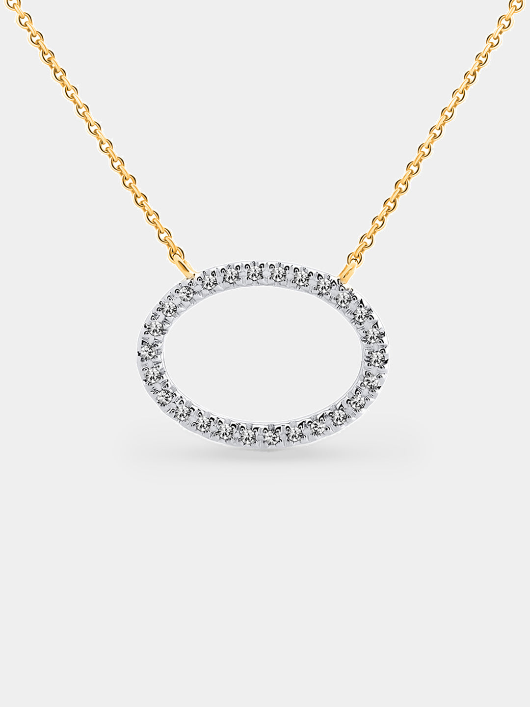 Oval halo pendant necklace, silver 925 with sparkling round stones on oval ring