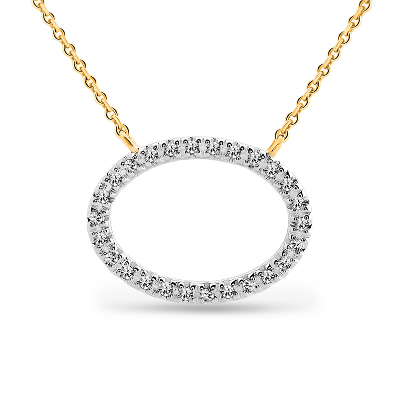 Classic Oval Halo Necklet from Keemti Jewels: a gold chain necklace with oval pendant on white metal, white background.