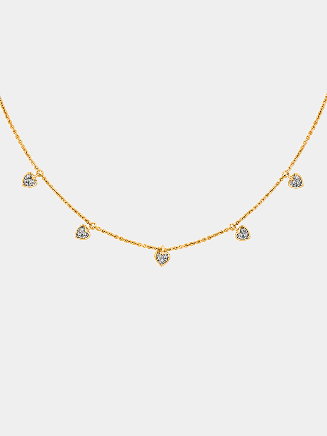 Linked heart charm necklace with small heart pendants and a center heart, silver 925