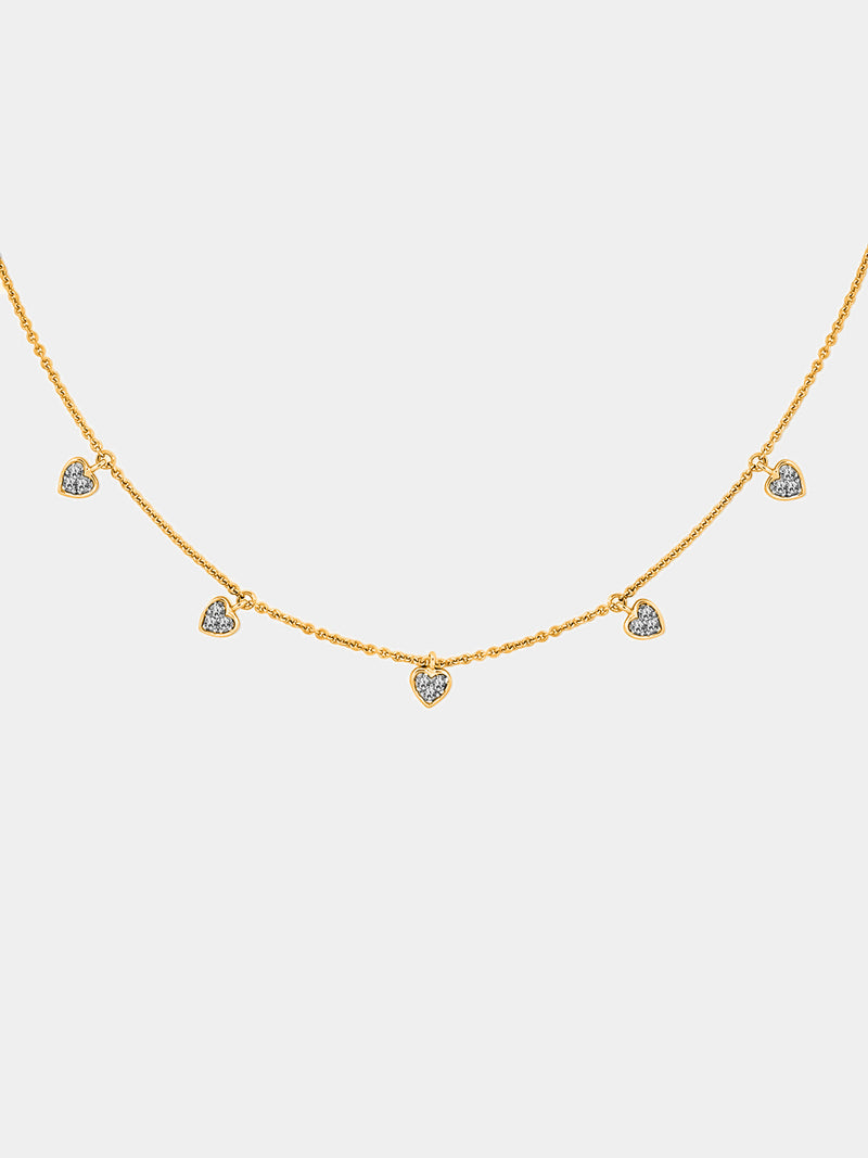 Linked heart charm necklace with small heart pendants and a center heart, silver 925