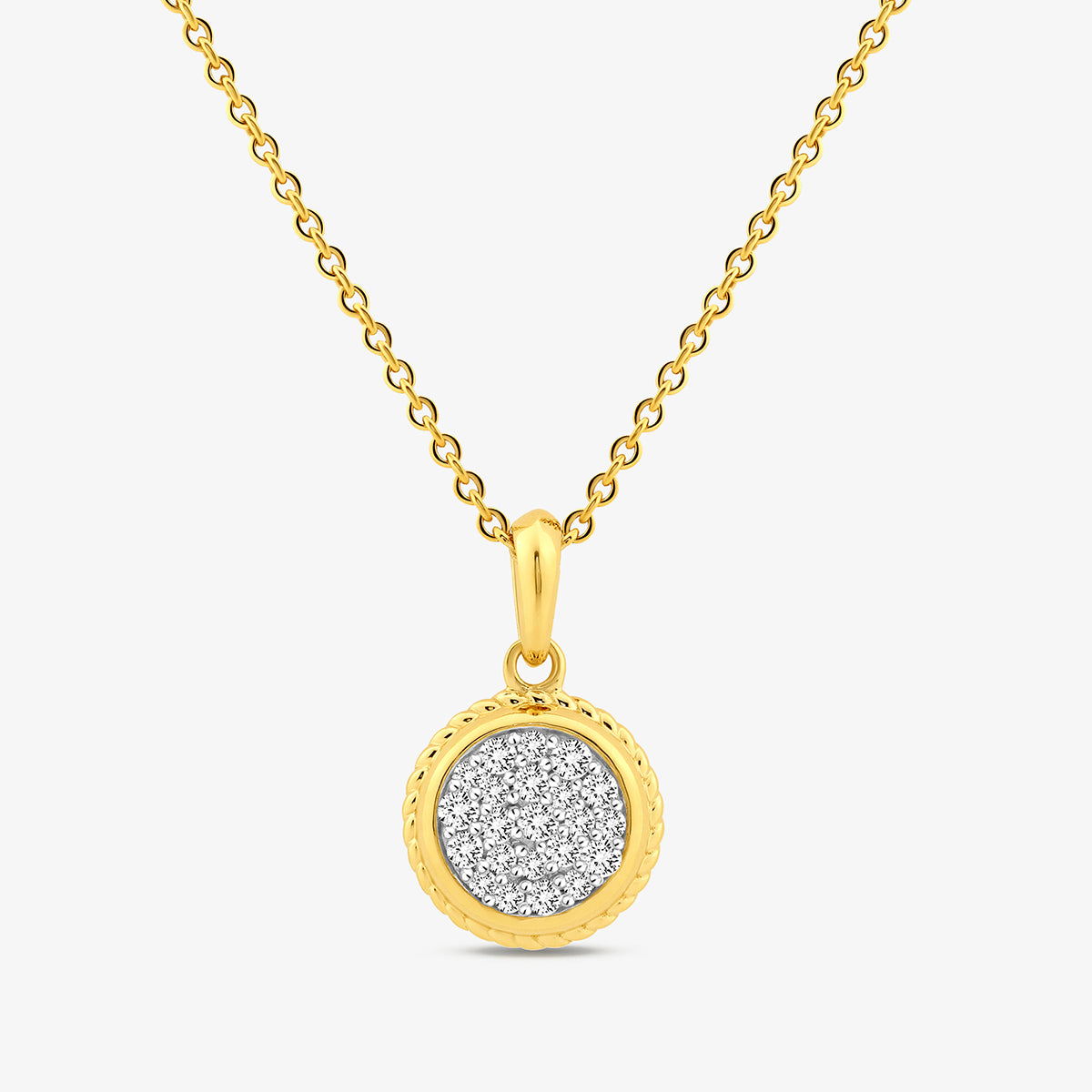 Round cluster necklet: vermeil-plated silver round pavé pendant on chain