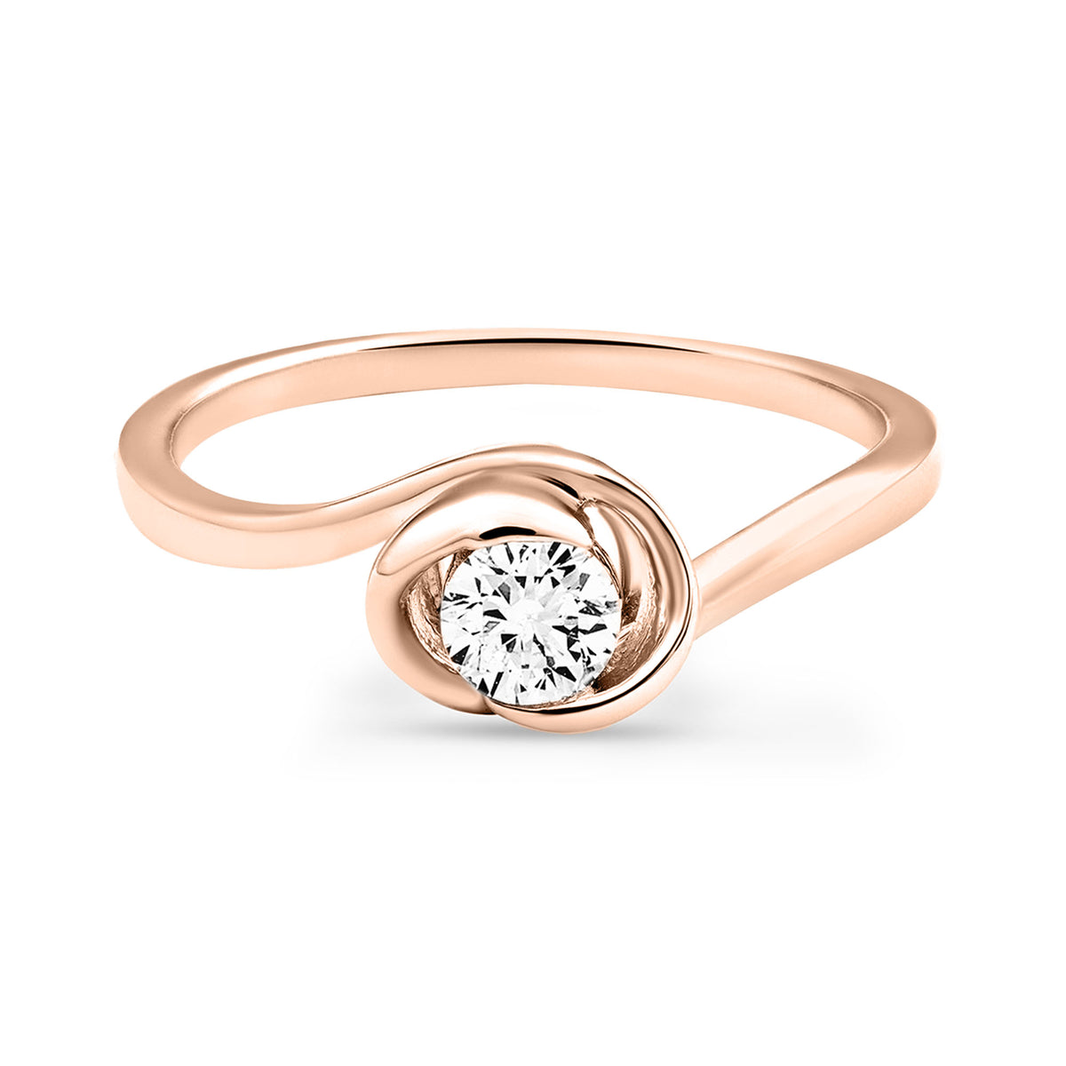 Twisted solitaire ring with round center stone, silver 925 vermeil plating