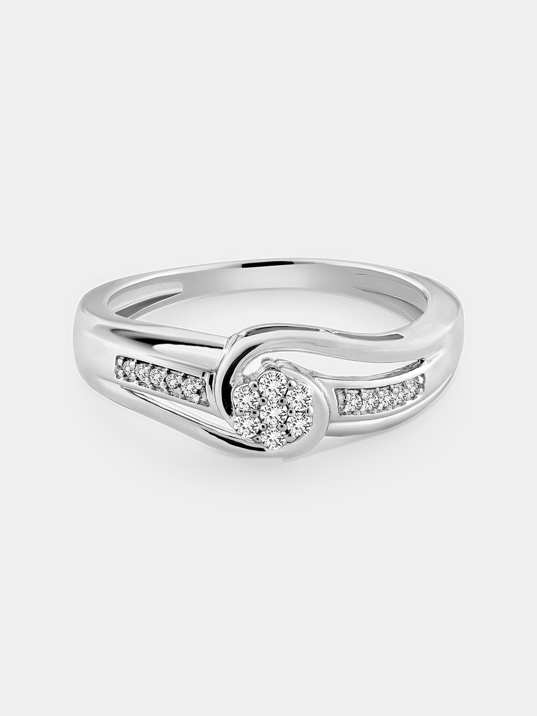 Loop diamond ring in 925 silver with gold-tone inlay, round center cluster and pavé bands