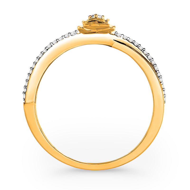Keemti Jewels Petal Blush Promise Ring: gold floral crown setting, diamond band, subtle pink accents. Side view shown.