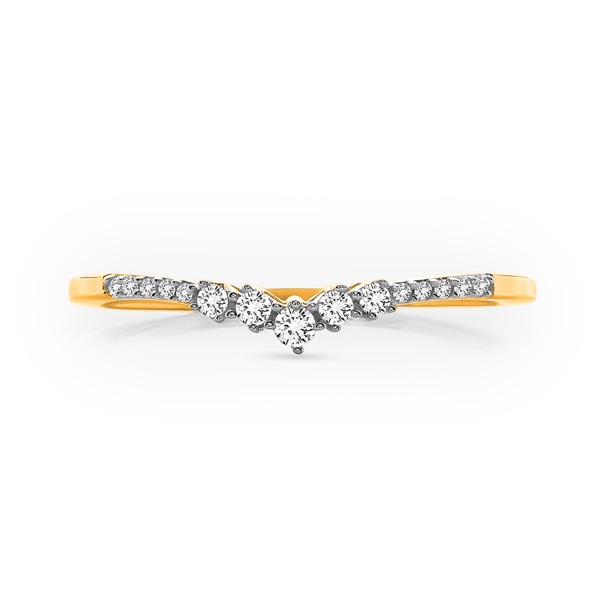 Keemti Jewels' Grace Arc V-Shaped Band Ring: slim gold, diamond cluster—ideal for stacking or as a wedding band.