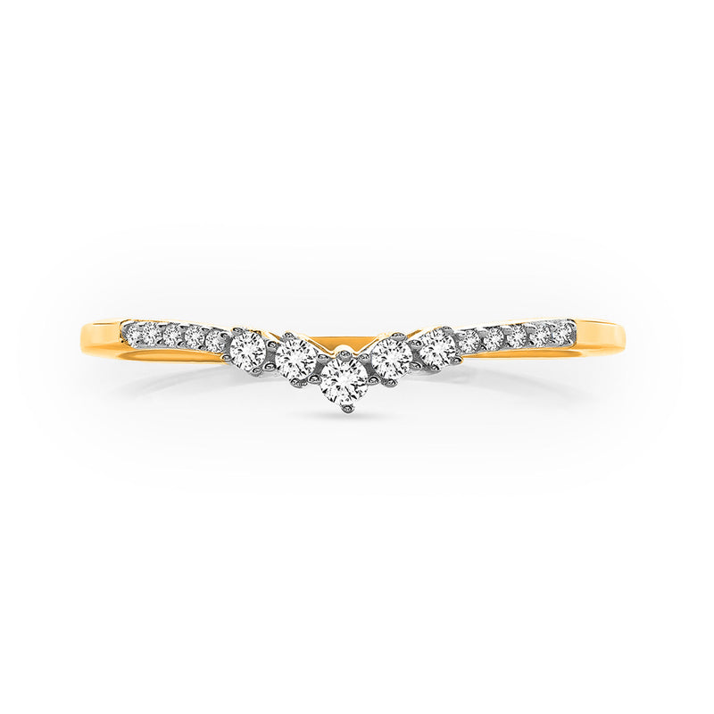 Keemti Jewels' Grace Arc V-Shaped Band Ring: slim gold, diamond cluster—ideal for stacking or as a wedding band.