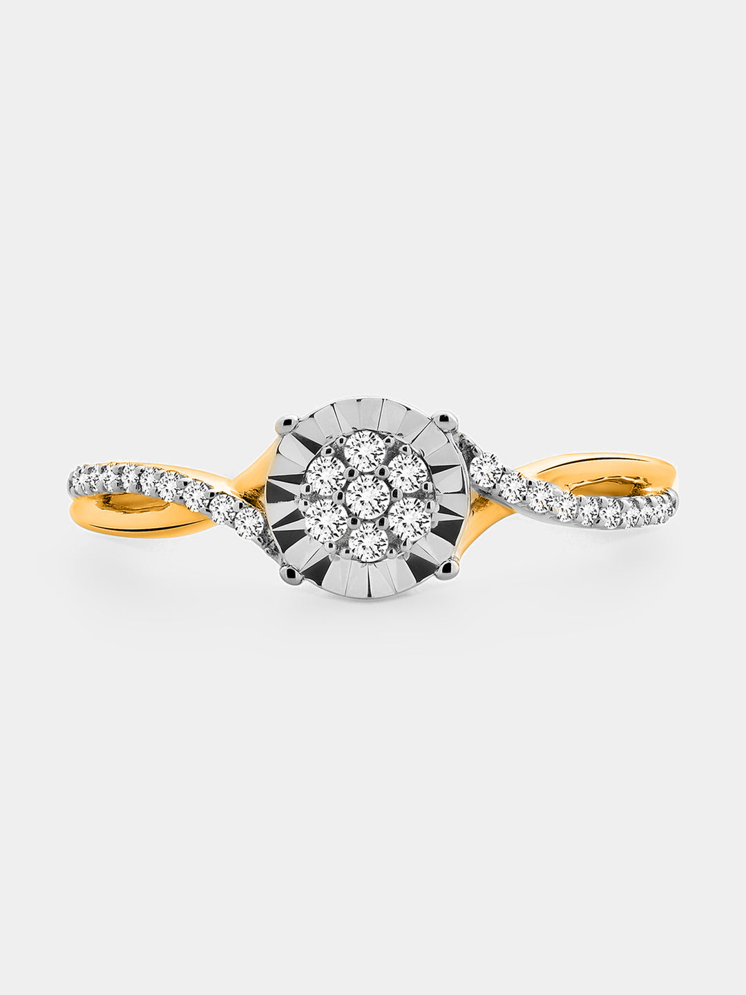 Keemti Jewels Classic Round Twist Band Ring with diamond cluster and pave band, shown on a white background.