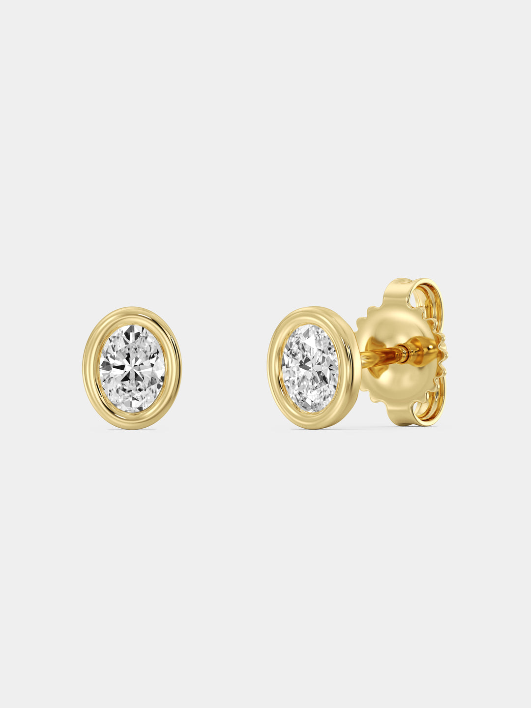 Gold ovale Ohrstecker mit hellem Kristall, vorderer Rahmen und Stiftverschluss