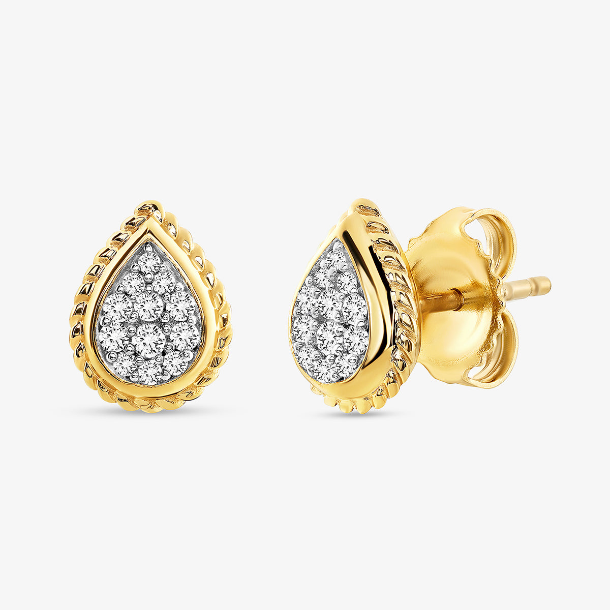 Golden Shine Aura Teardrop Earrings by Keemti Jewels: gold teardrops with a braided border and pavé diamond center.