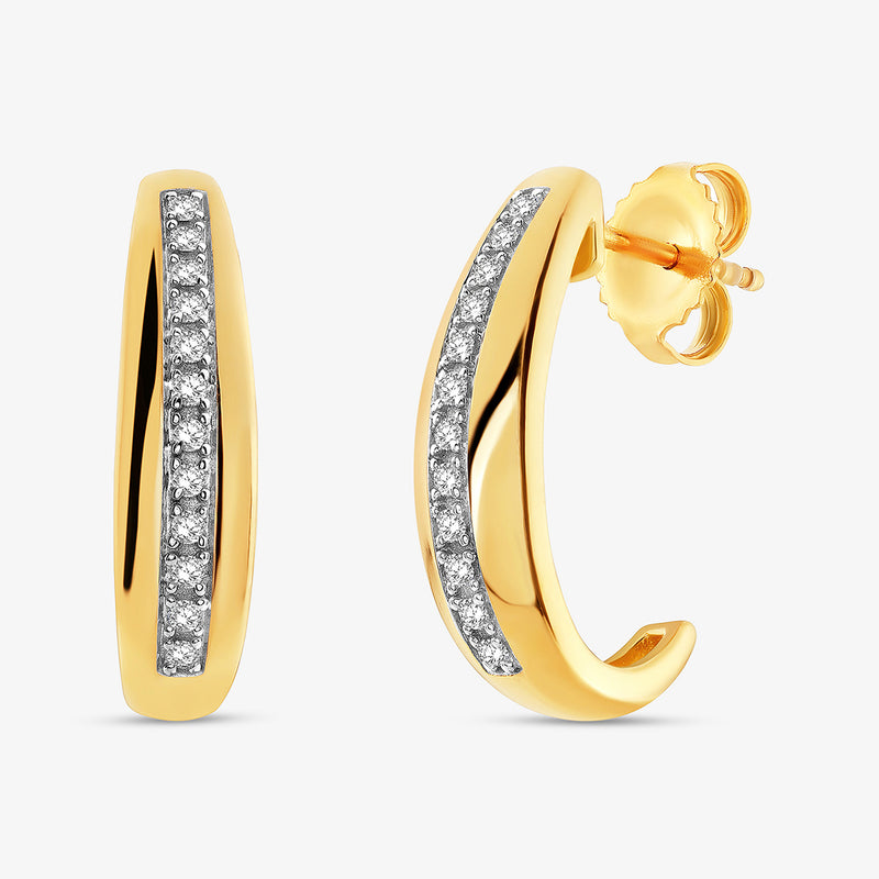 Keemti Jewels’ Timeless Sweep Hoop Earrings: minimalist gold hoops with a vertical row of sparkling diamonds.