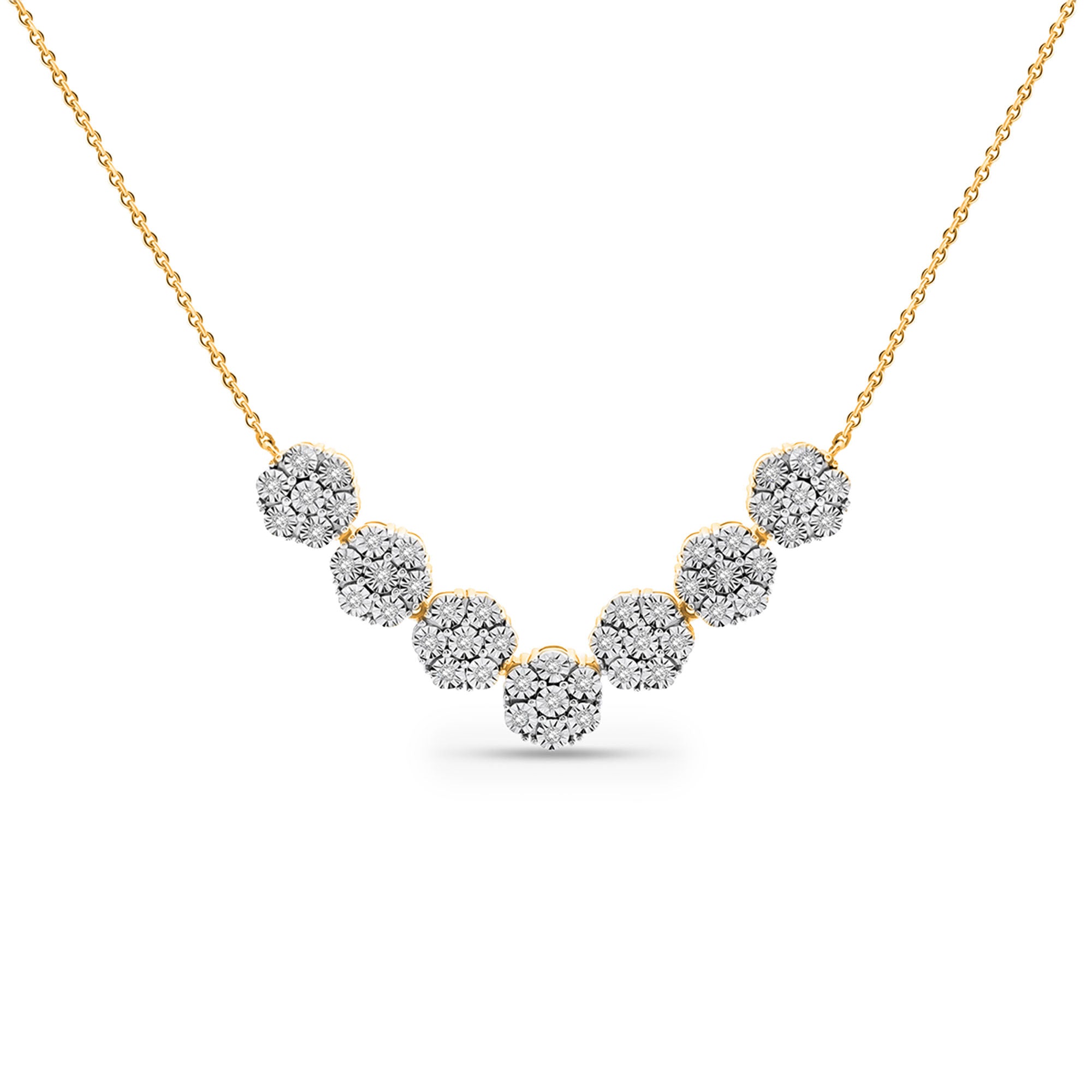 Keemti Jewels' Floral Cluster Necklet showcases seven round diamonds in a graceful, floral-inspired curve.