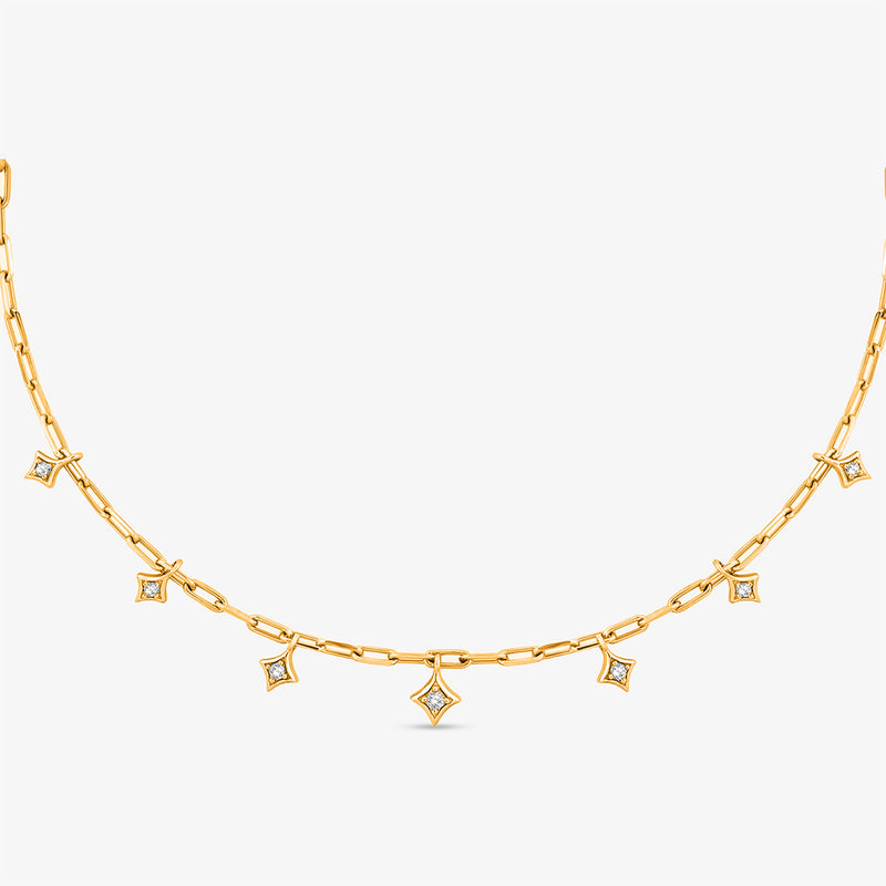 TWINKLE Grid Charm necklet with silver chain and dangling star charms