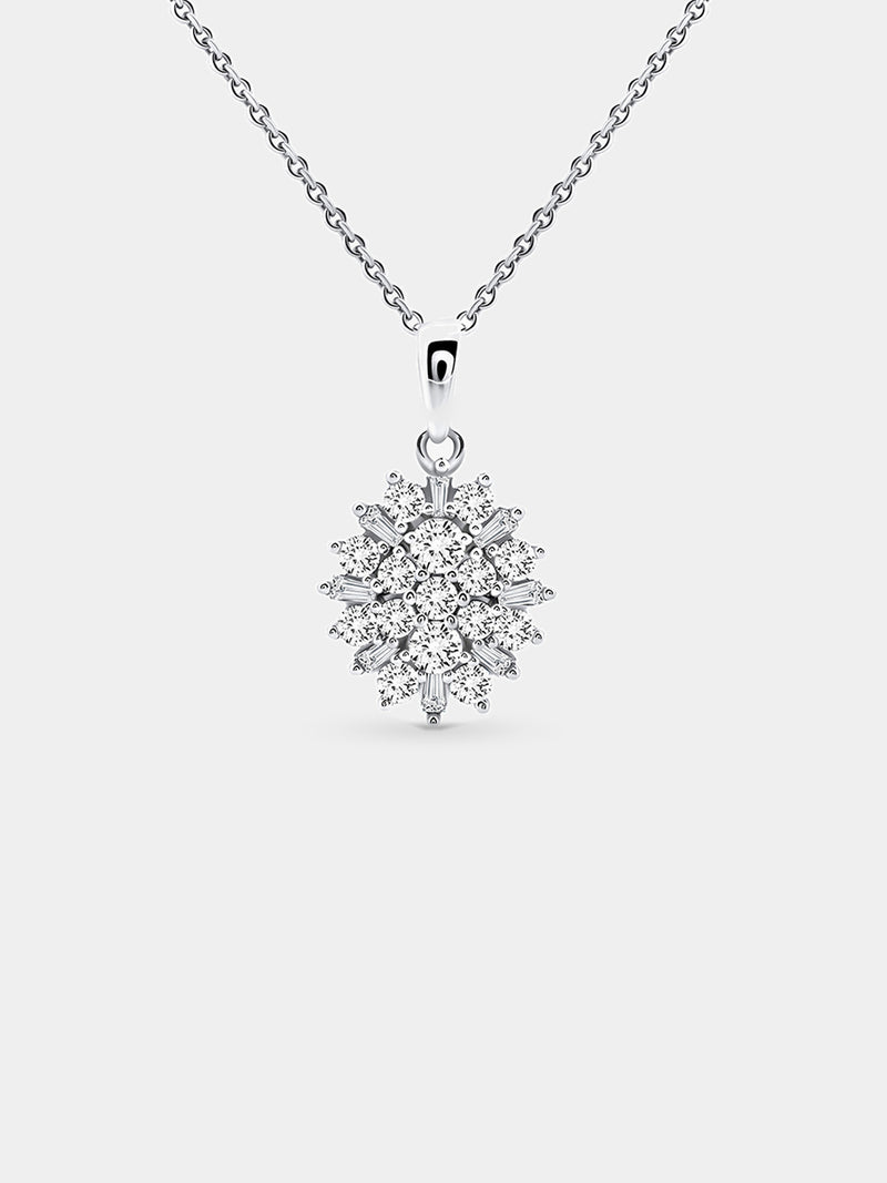 Baguette Bloom Diamant-Halskette 0,75 ct mit silbernem Schneeflocken-Anhänger