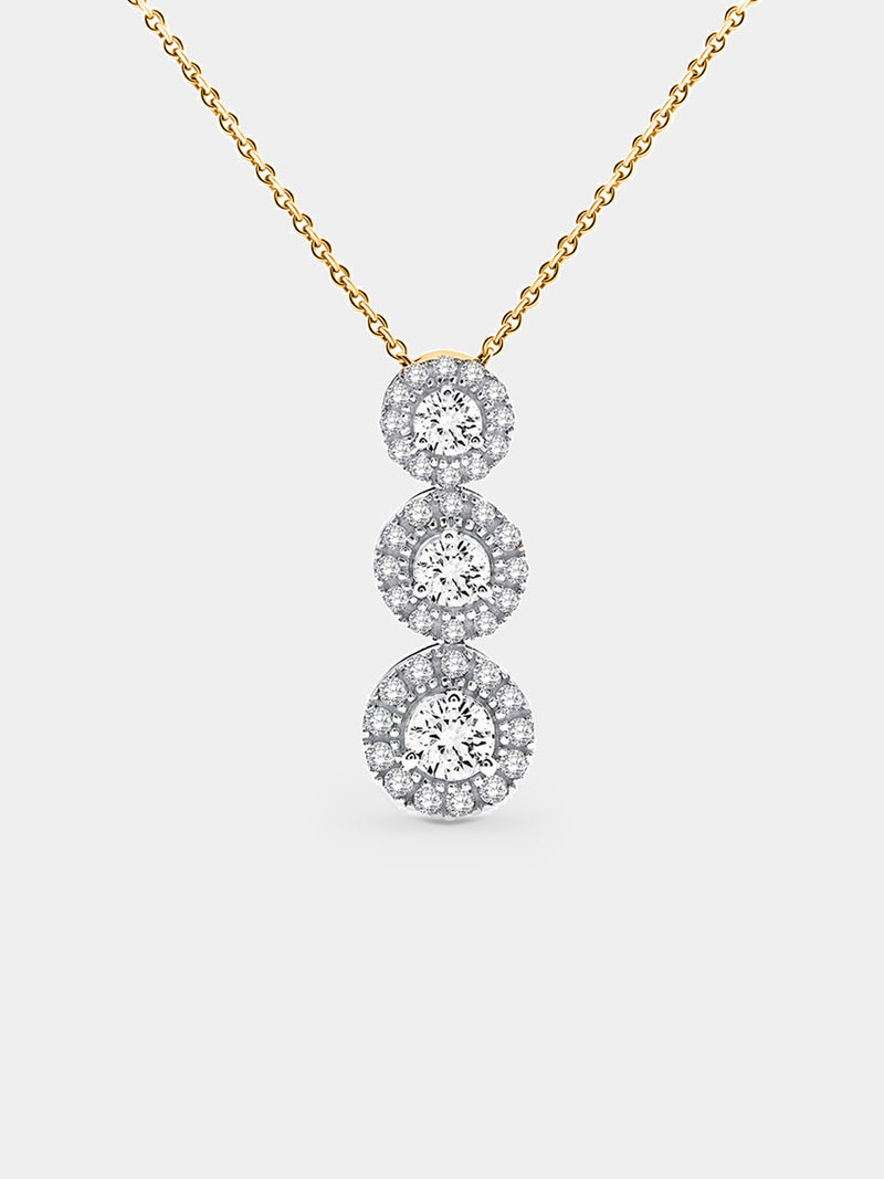 Triple Halo-Necklet mit drei runden Zirkonia-Steinen, silberfarben